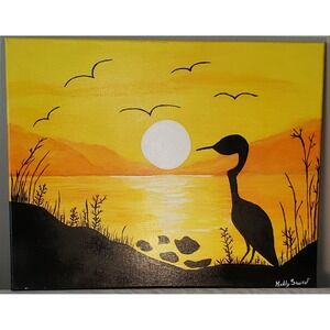 Hand Painted Canvas Acrylic Oil "Sun Setting" Any Room / Office- 20x16